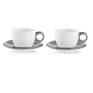 Guzzini - Set 2 Tazze cappuccino con piattino gocce grigio cielo 300 ml