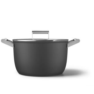 Smeg - Pentola casseruola a 2 manici con coperchio 50's Style CKFC2611BLM  nera 26 cm