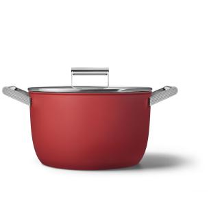 Smeg - Pentola casseruola a 2 manici con coperchio 50's Style CKFC2611RDM rossa 26 cm