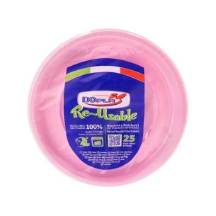 Dopla - Piatti piani in plastica riutilizzabili 25 pezzi diametro 220 mm rosa