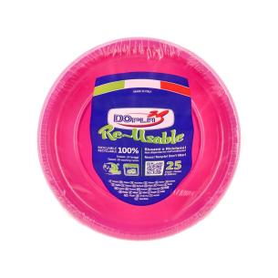 Dopla - Piatti piani in plastica riutilizzabili 25 pezzi diametro 220 mm fucsia